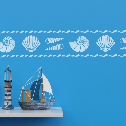 Sea shell border stencil - shell,