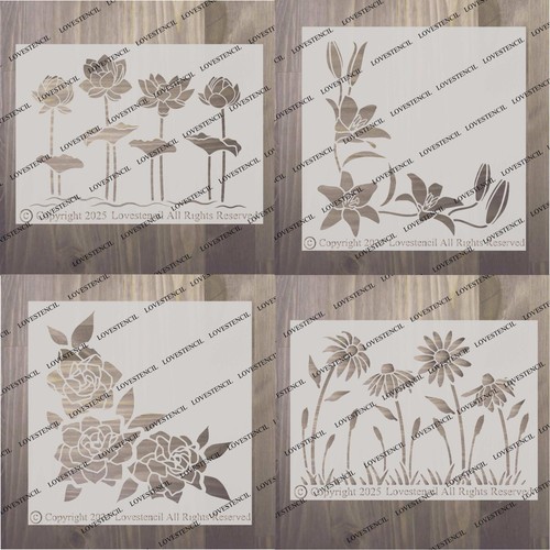 Flower tree corner stencils - flower/tree/corner,