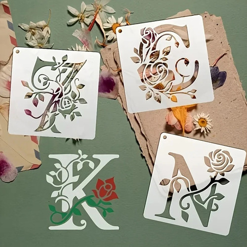 36pcs floral alphabet stencils - alphabet,