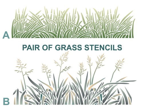 Grass stencil border pair - a4,